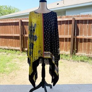 Etro multi print silk fringe poncho